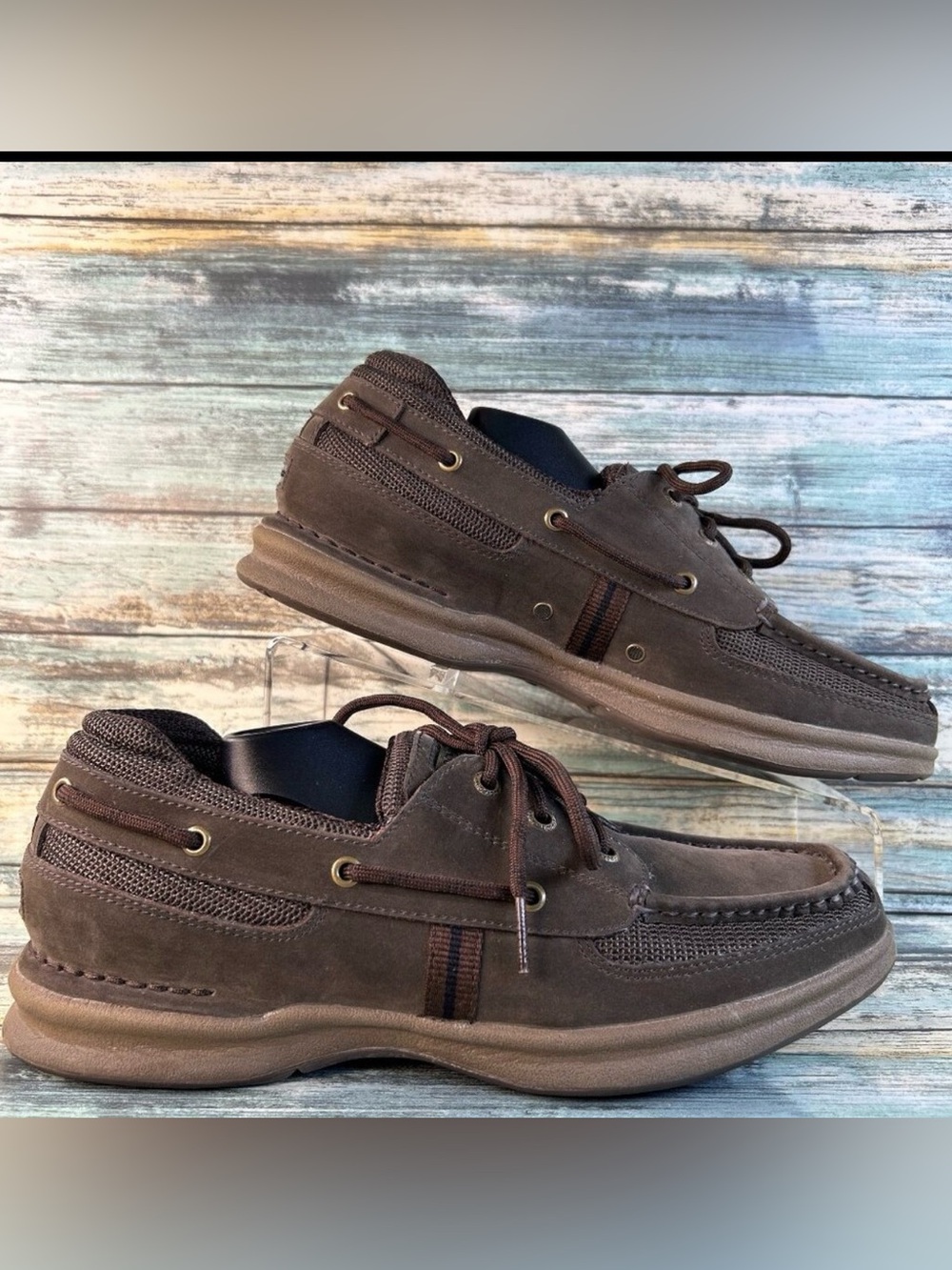 Rockport XCS Boat Shoes Mens 9 Brown Leather Lace Up Moc Toe Comfort Preppy Shoe